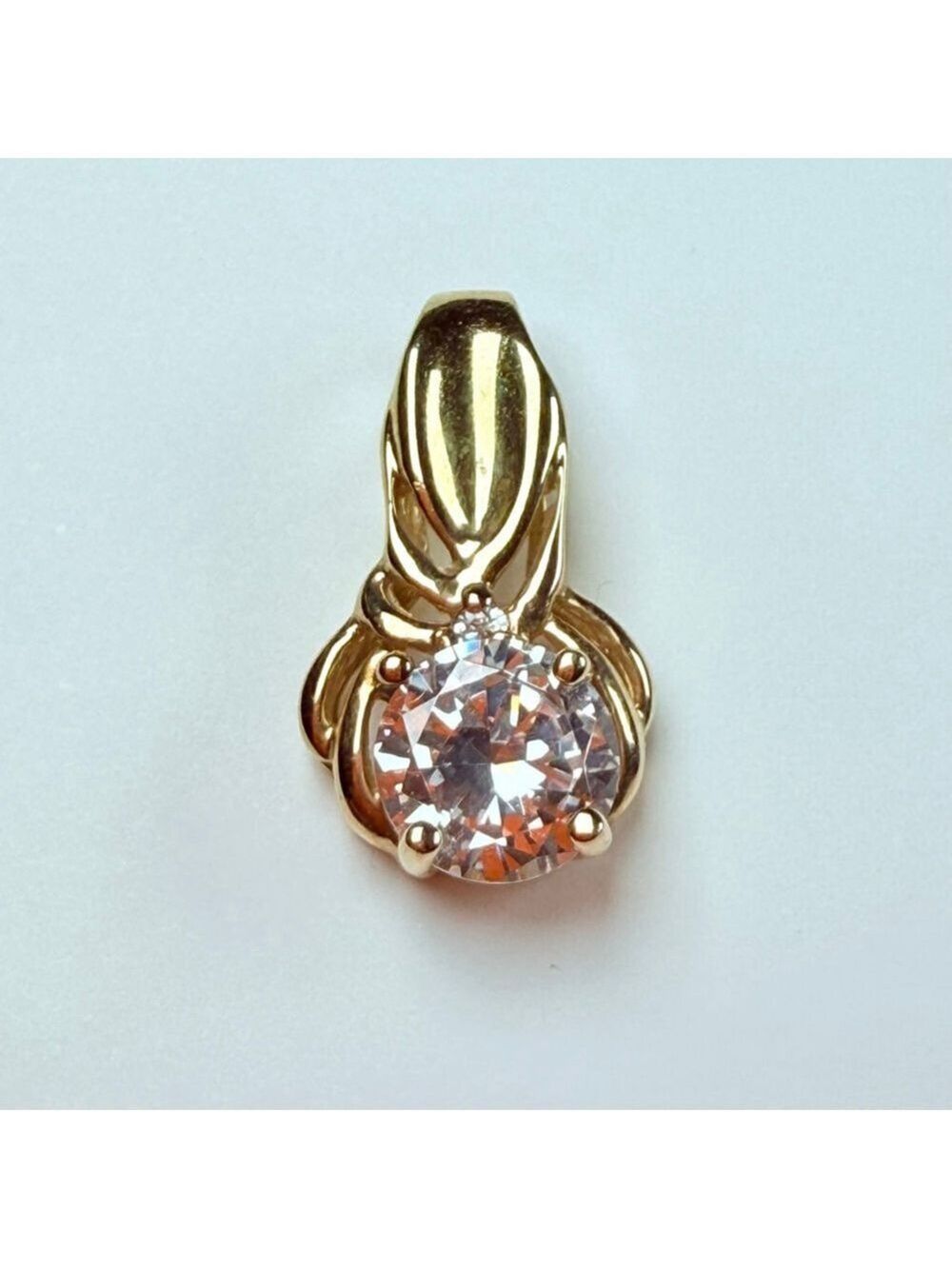 10K Solid Yellow Gold 1 CT Cubic Zirconia CZ Solitaire Vintage Pendant Enhancer